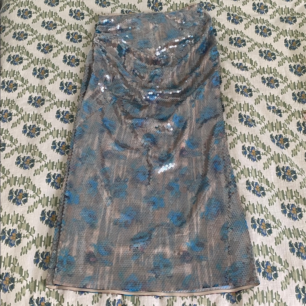 NWT Tory Burch Sequin Floral Skirt in Blue Roses - Picture 3 of 7